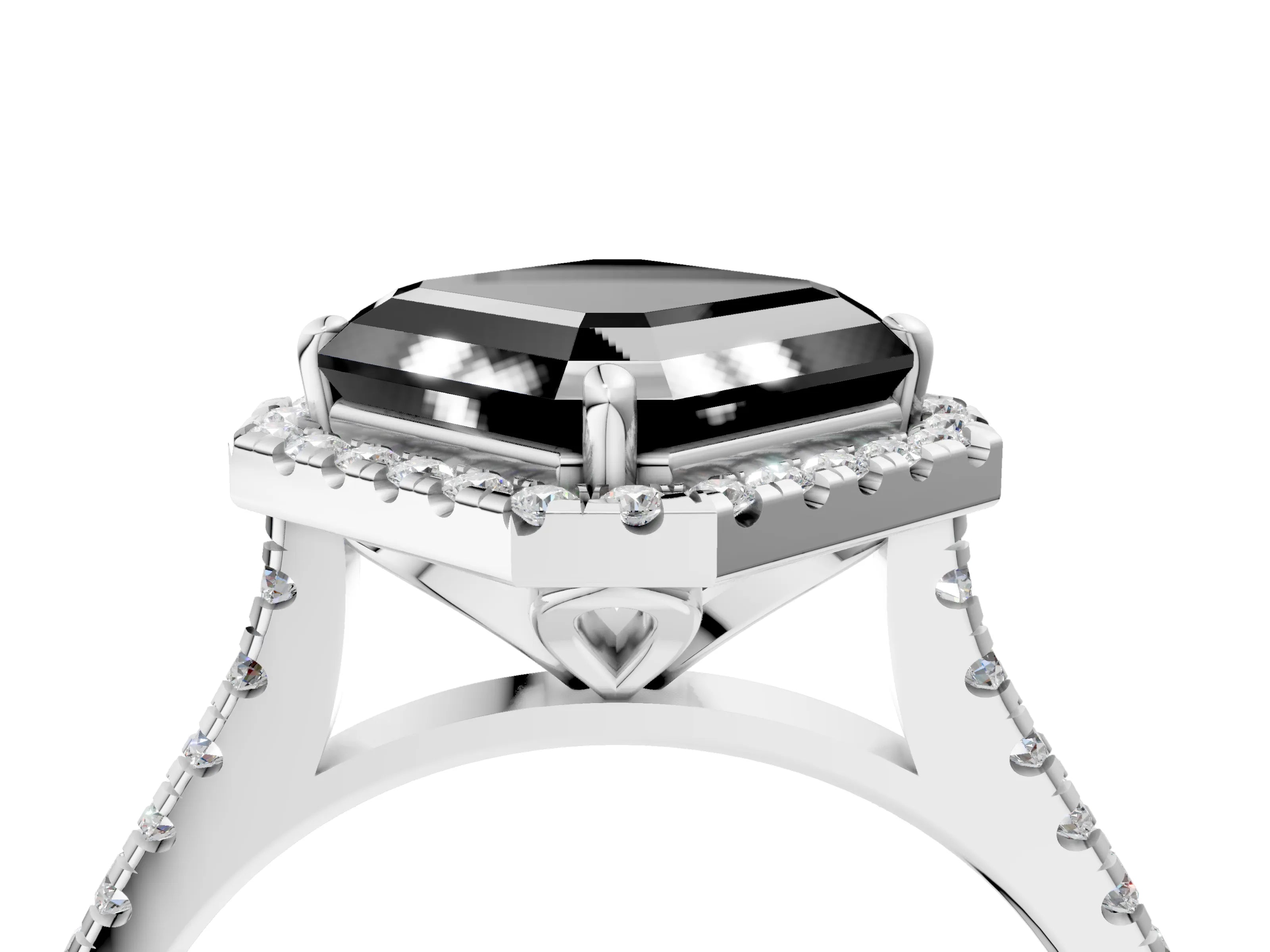 White gold Fancy Black Asscher Cut Diamond Cushion Halo Ring with Pavé Band_16