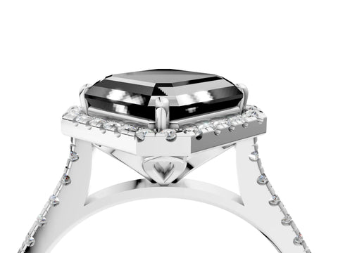 White gold Fancy Black Asscher Cut Diamond Cushion Halo Ring with Pavé Band_16