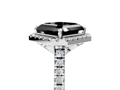 White gold Fancy Black Asscher Cut Diamond Cushion Halo Ring with Pavé Band_17