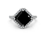White gold Fancy Black Asscher Cut Diamond Cushion Halo Ring with Pavé Band_24