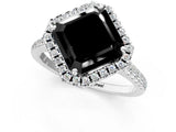 White gold Fancy Black Asscher Cut Diamond Cushion Halo Ring with Pavé Band_25