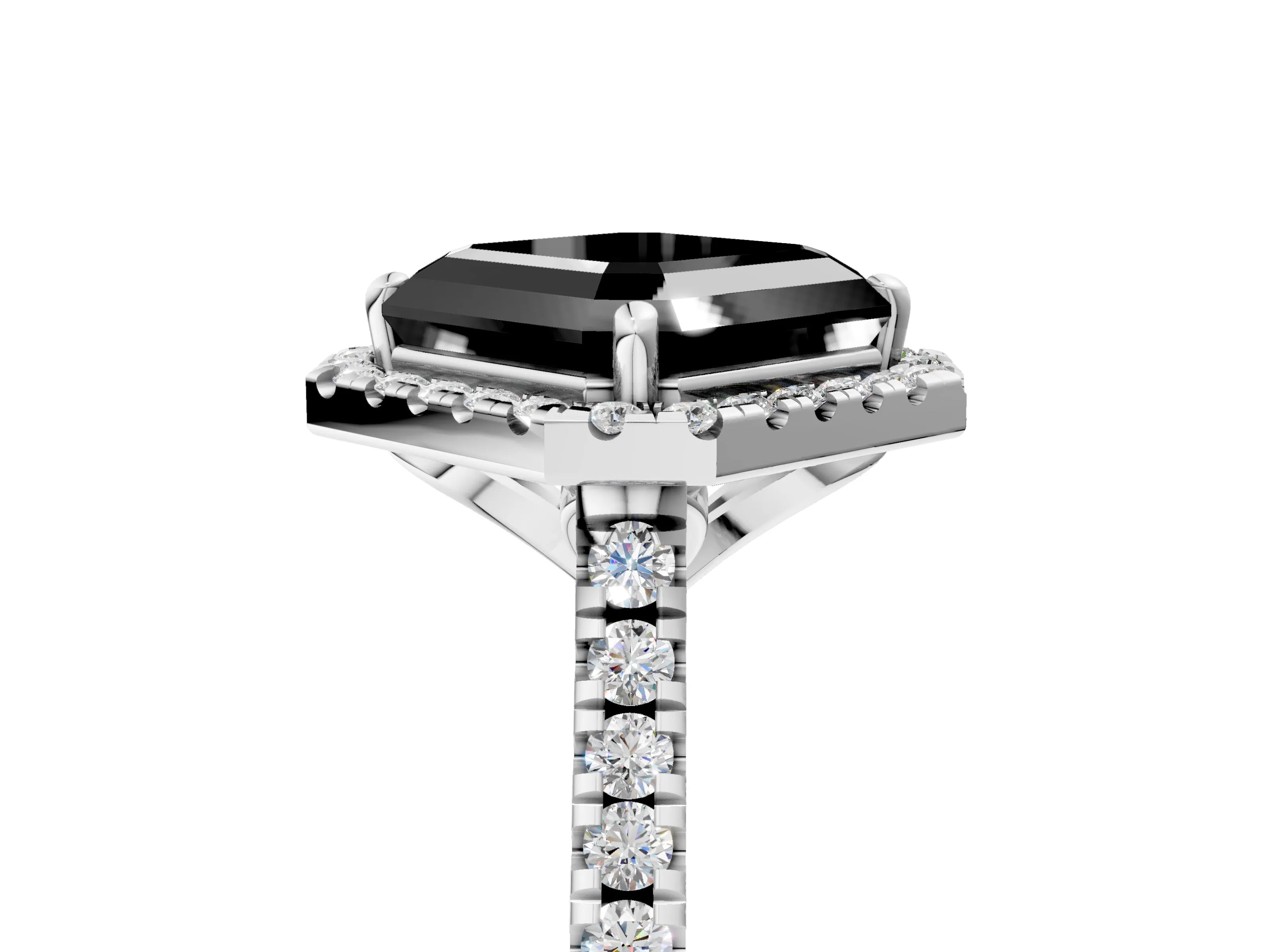 White gold Fancy Black Asscher Cut Diamond Cushion Halo Ring with Pavé Band_29