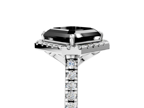 White gold Fancy Black Asscher Cut Diamond Cushion Halo Ring with Pavé Band_29