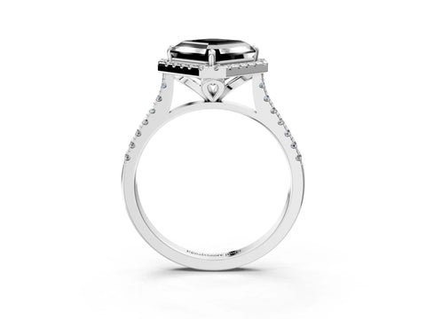White gold Fancy Black Asscher Cut Diamond Cushion Halo Ring with Pavé Band_3