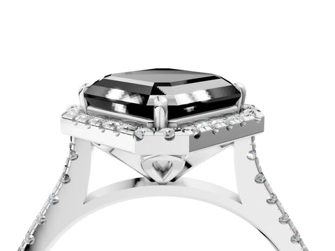 White gold Fancy Black Asscher Cut Diamond Cushion Halo Ring with Pavé Band_40