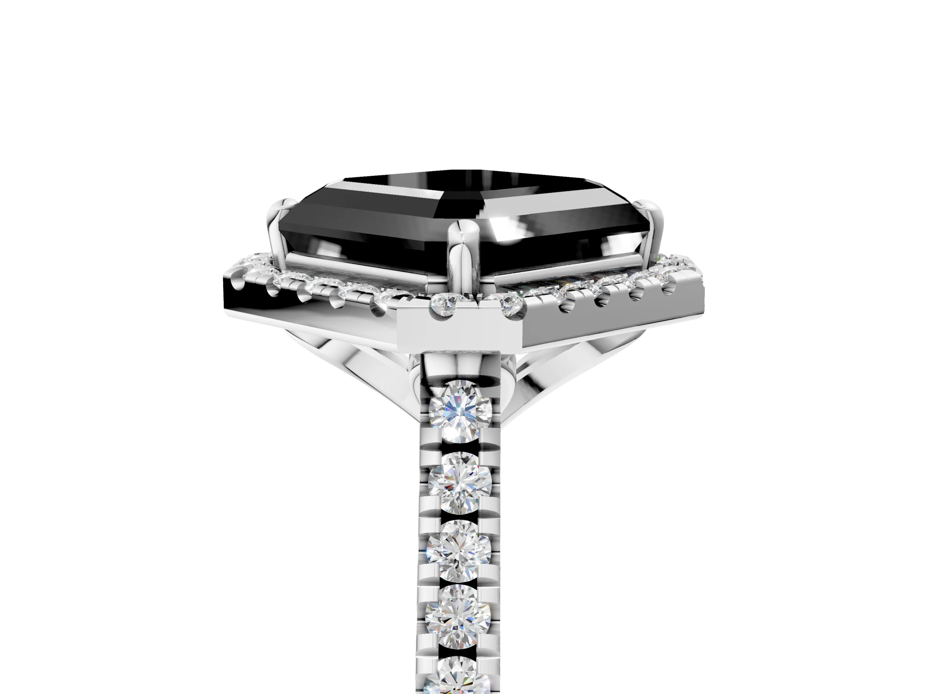 White gold Fancy Black Asscher Cut Diamond Cushion Halo Ring with Pavé Band_5