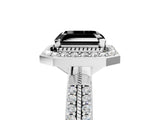 White gold Fancy Black Asscher Cut Diamond Double Halo Ring with Split Shank and Four-Prong Setting_17