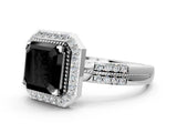 White gold Fancy Black Asscher Cut Diamond Double Halo Ring with Split Shank and Four-Prong Setting_24