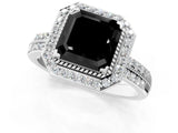 White gold Fancy Black Asscher Cut Diamond Double Halo Ring with Split Shank and Four-Prong Setting_25