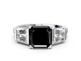 White gold Fancy Black Asscher Cut Diamond Engagement Ring with Baguette Side Stones and Channel Set Band_12