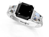 White gold Fancy Black Asscher Cut Diamond Engagement Ring with Baguette Side Stones and Channel Set Band_13