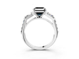 White gold Fancy Black Asscher Cut Diamond Engagement Ring with Baguette Side Stones and Channel Set Band_15