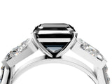 White gold Fancy Black Asscher Cut Diamond Engagement Ring with Baguette Side Stones and Channel Set Band_16