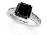 White gold Fancy Black Asscher Cut Diamond Engagement Ring with Milgrain Channel Set Band and Prong Setting_1