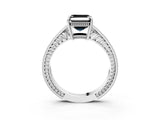 White gold Fancy Black Asscher Cut Diamond Engagement Ring with Milgrain Channel Set Band and Prong Setting_3