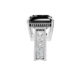 White gold Fancy Black Asscher Cut Diamond Engagement Ring with Milgrain Channel Set Band and Prong Setting_5