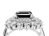 White gold Fancy Black Asscher Cut Diamond Floral Double Halo Engagement Ring with Prong Setting_4