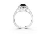White gold Fancy Black Asscher Cut Diamond Floral Halo Ring with Pavé Band and Prong Setting_10