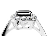 White gold Fancy Black Asscher Cut Diamond Floral Halo Ring with Pavé Band and Prong Setting_11