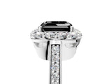 White gold Fancy Black Asscher Cut Diamond Floral Halo Ring with Pavé Band and Prong Setting_12
