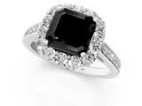 White gold Fancy Black Asscher Cut Diamond Floral Halo Ring with Pavé Band and Prong Setting_8