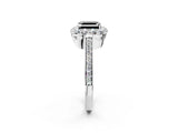 White gold Fancy Black Asscher Cut Diamond Floral Halo Ring with Pavé Band and Prong Setting_9