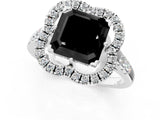 White gold Fancy Black Asscher Cut Diamond Floral Halo Split Shank Prong Setting Ring_13