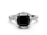White gold Fancy Black Asscher Cut Diamond Halo Pave Band with Four-Prong Setting_27