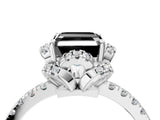 White gold Fancy Black Asscher Cut Diamond Halo Pave Band with Four-Prong Setting_31