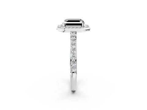White gold Fancy Black Asscher Cut Diamond Halo Ring with Bezel Frame and Pavé Band_2