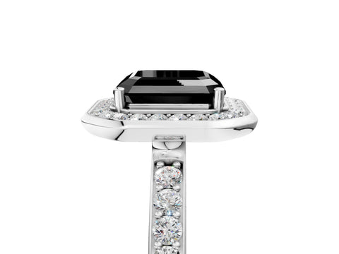 White gold Fancy Black Asscher Cut Diamond Halo Ring with Bezel Frame and Pavé Band_5