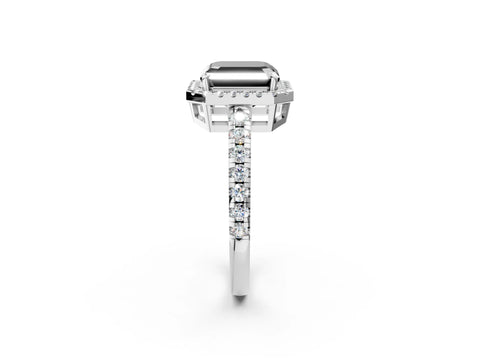White gold Fancy Black Asscher Cut Diamond Halo Ring with Pavé Band and Four-Prong Setting_14