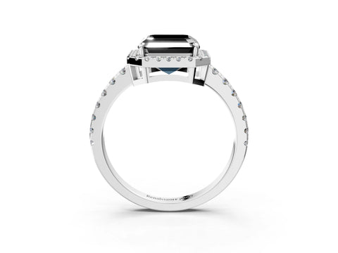 White gold Fancy Black Asscher Cut Diamond Halo Ring with Pavé Band and Four-Prong Setting_15