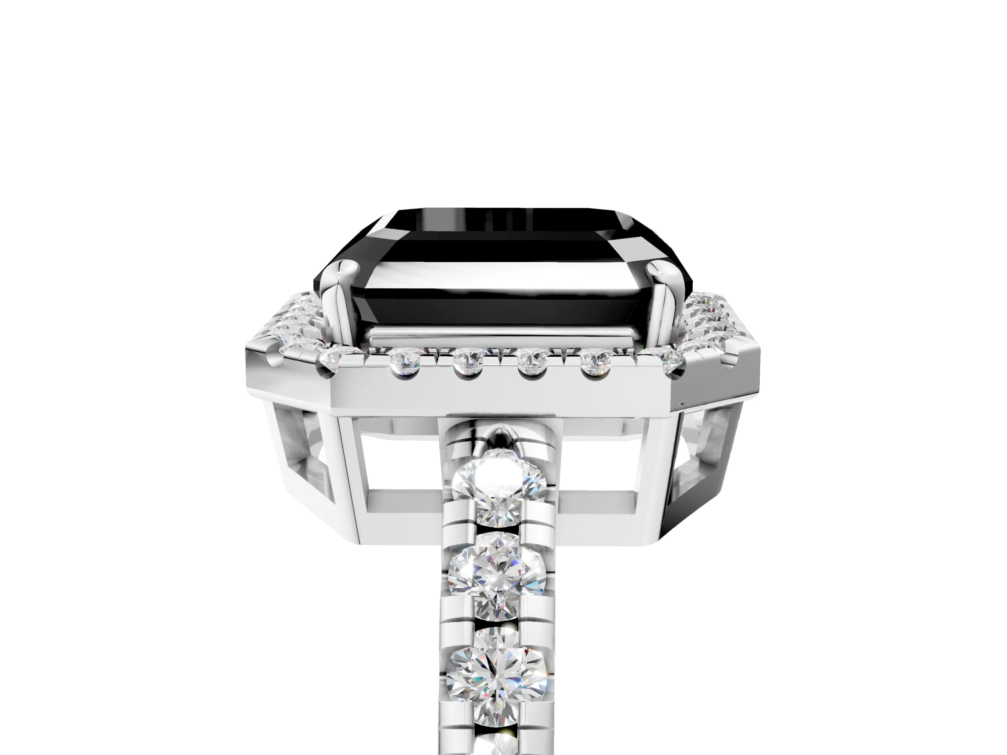 White gold Fancy Black Asscher Cut Diamond Halo Ring with Pavé Band and Four-Prong Setting_17