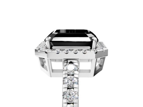White gold Fancy Black Asscher Cut Diamond Halo Ring with Pavé Band and Four-Prong Setting_17