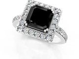 White gold Fancy Black Asscher Cut Diamond Halo Ring with Pavé Band and Prong Setting_1