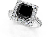 White gold Fancy Black Asscher Cut Diamond Halo Ring with Pavé Band and Prong Setting_13