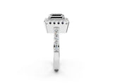 White gold Fancy Black Asscher Cut Diamond Halo Ring with Pavé Band and Prong Setting_14