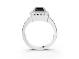 White gold Fancy Black Asscher Cut Diamond Halo Ring with Pavé Band and Prong Setting_15
