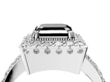 White gold Fancy Black Asscher Cut Diamond Halo Ring with Pavé Band and Prong Setting_16