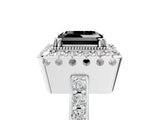White gold Fancy Black Asscher Cut Diamond Halo Ring with Pavé Band and Prong Setting_17