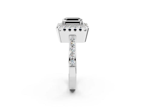 White gold Fancy Black Asscher Cut Diamond Halo Ring with Pavé Band and Prong Setting_2
