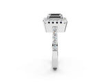 White gold Fancy Black Asscher Cut Diamond Halo Ring with Pavé Band and Prong Setting_2