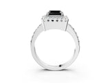 White gold Fancy Black Asscher Cut Diamond Halo Ring with Pavé Band and Prong Setting_3