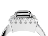 White gold Fancy Black Asscher Cut Diamond Halo Ring with Pavé Band and Prong Setting_4