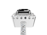 White gold Fancy Black Asscher Cut Diamond Halo Ring with Pavé Band and Prong Setting_5