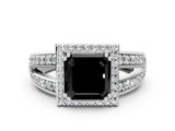 White gold Fancy Black Asscher Cut Diamond Halo Ring with Split Shank Pavé Band and Four-Prong Setting_12
