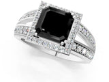 White gold Fancy Black Asscher Cut Diamond Halo Ring with Split Shank Pavé Band and Four-Prong Setting_13