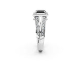 White gold Fancy Black Asscher Cut Diamond Halo Ring with Split Shank Pavé Band and Four-Prong Setting_14
