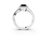 White gold Fancy Black Asscher Cut Diamond Halo Ring with Split Shank Pavé Band and Four-Prong Setting_15